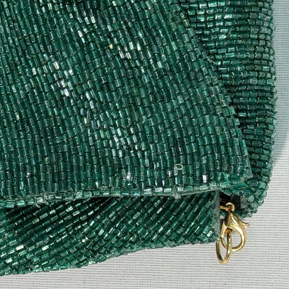 Maeve‎ Anthropologie Green Beaded Bow Clutch Chain Strap NWOT